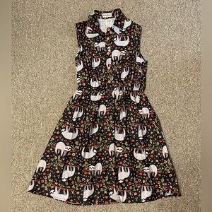 LaVie Lente Sleeveless Black Sloth Print Dress
